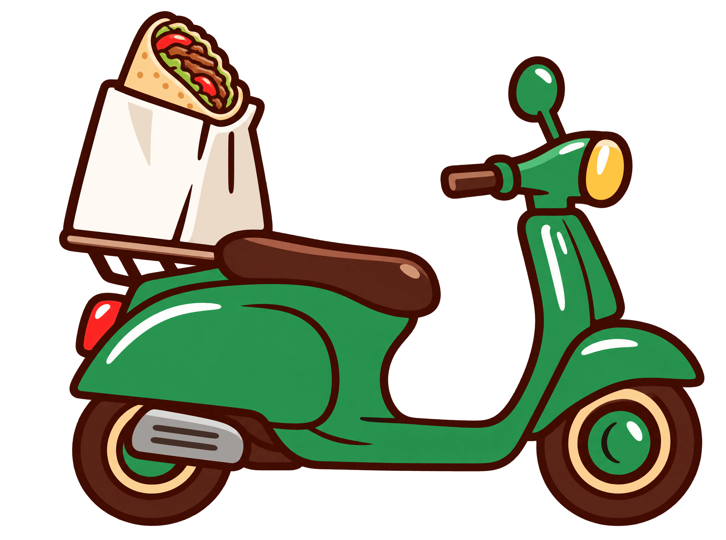 Scooter de delivery con una bolsa y un shawerma