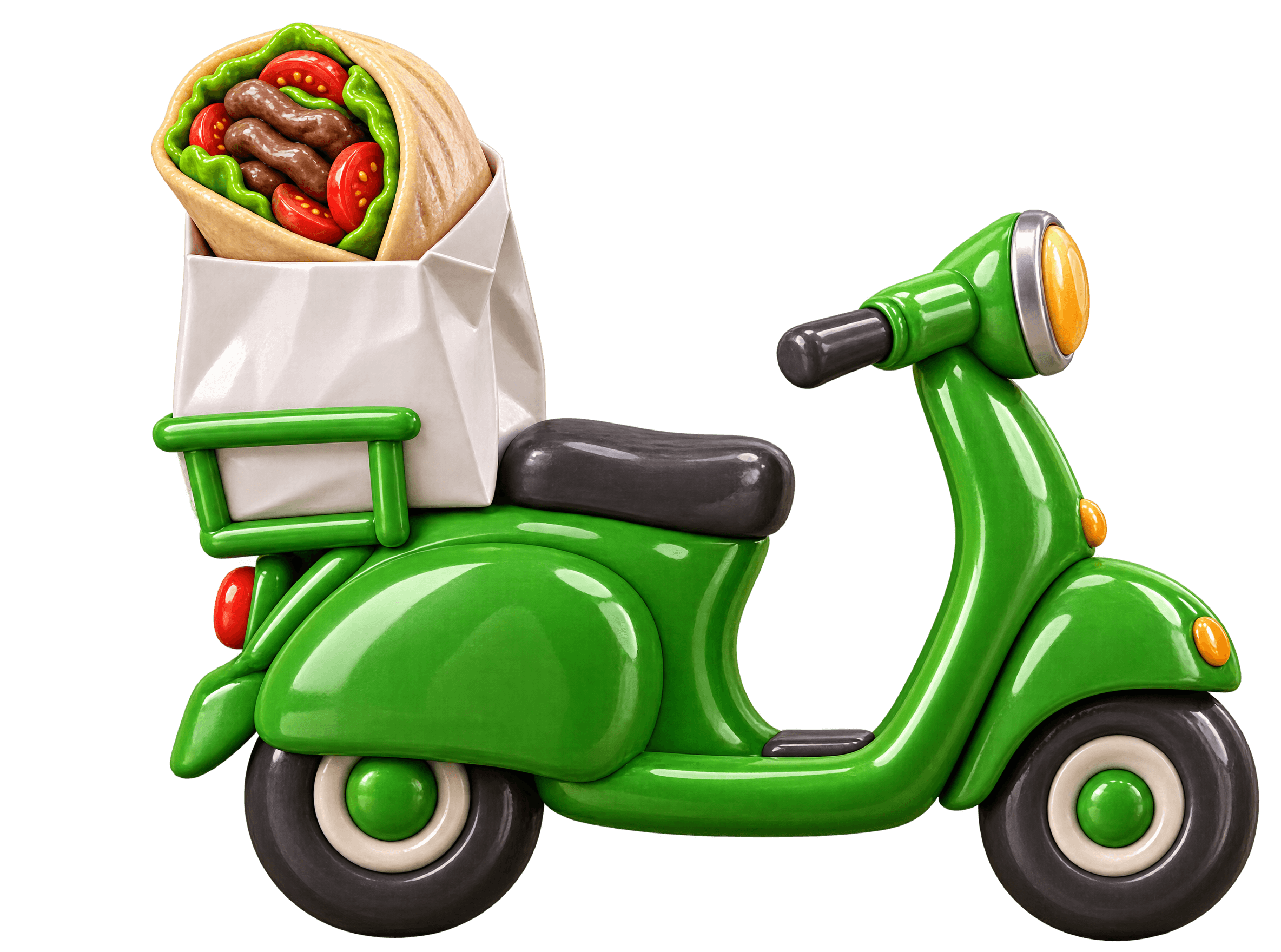 Scooter de delivery con una bolsa y un shawerma